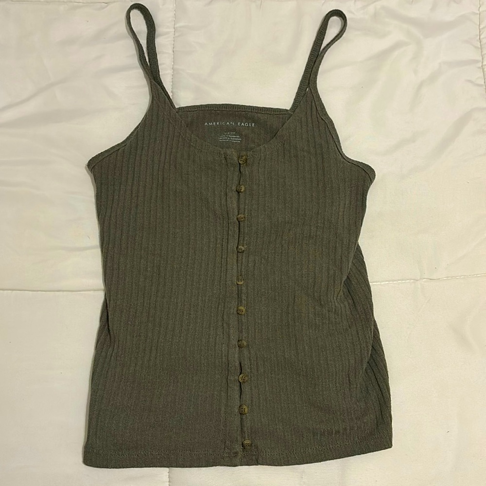 american eagle army green tank with buttons💌